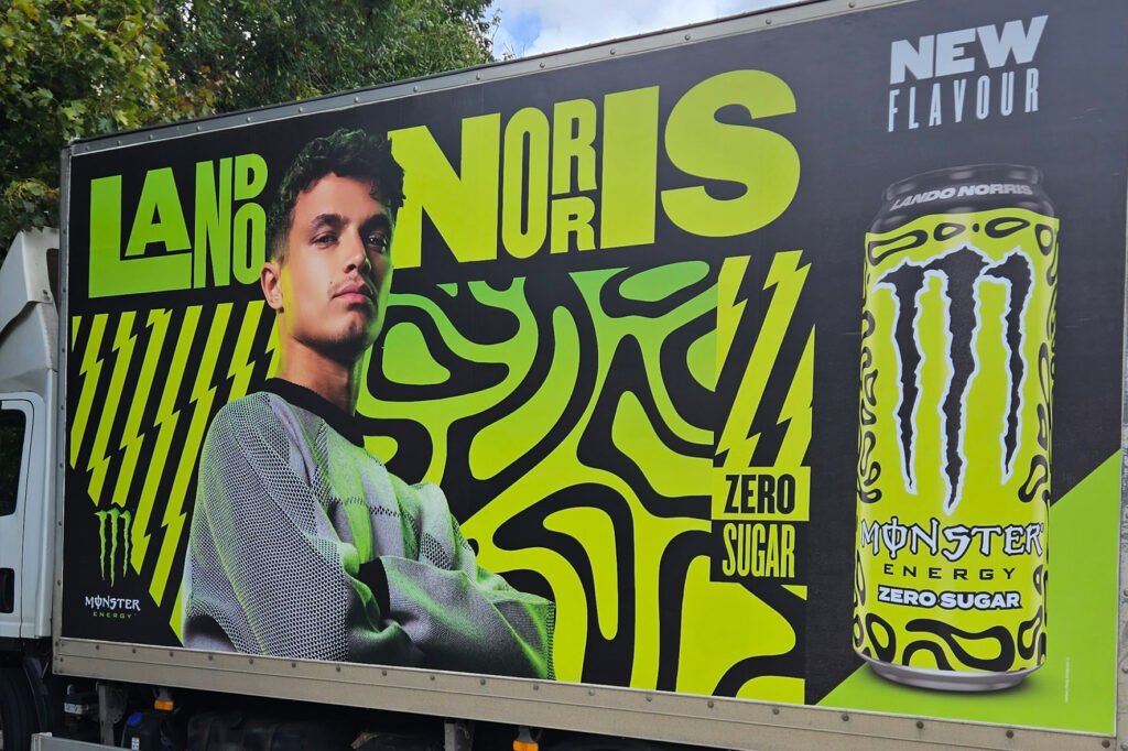 Monster Energy advertisement featuring Landon Norris. Truck Wrap