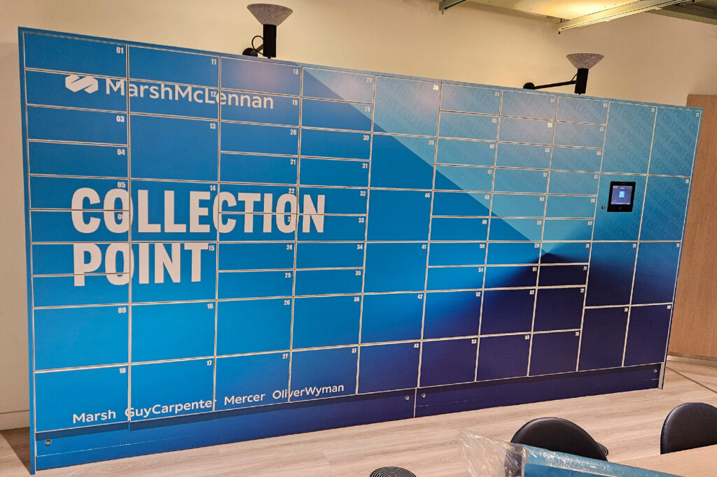 vinyl wrap applied to office smart lockers