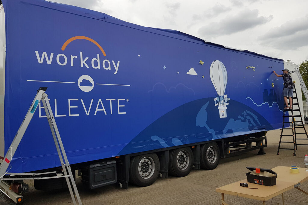 Lorry being installed with promotional graphics