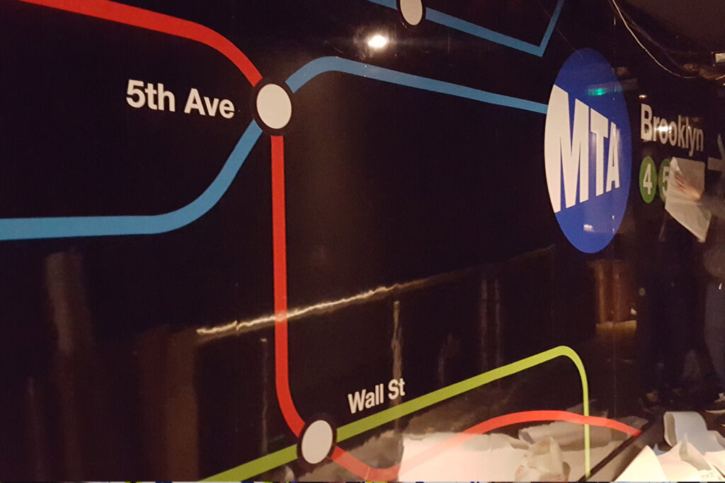 self adhesive Vinyl in Aylesbury stuck to wall for a nighclub to look like the American Subway system