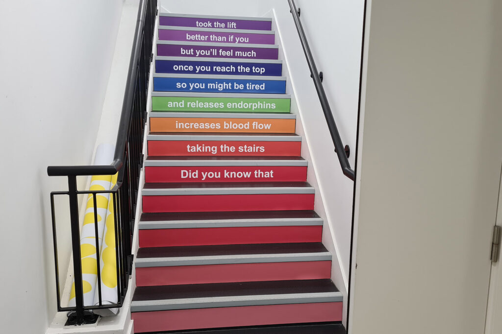 Vinyl applied to stairs in an office